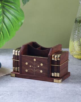 The Decor Mart Wooden Cutlery Holder with Coaster Set- Floral-picture-53