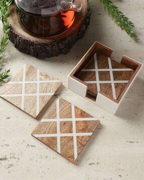 the decor mart Set of 4 Square-Shaped Coasters with Stand-picture-42
