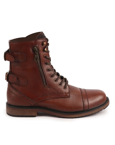 Brown Mens Calf Length Walking Boots Fausto Lace Up Hiking Boot