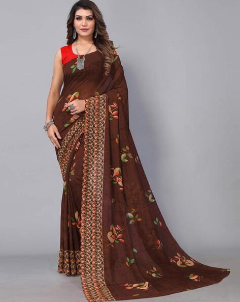 Printed Saree with Contrast Border