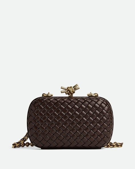 Buy BOTTEGA VENETA Knot Minaudiere with Chain Strap Brown Color