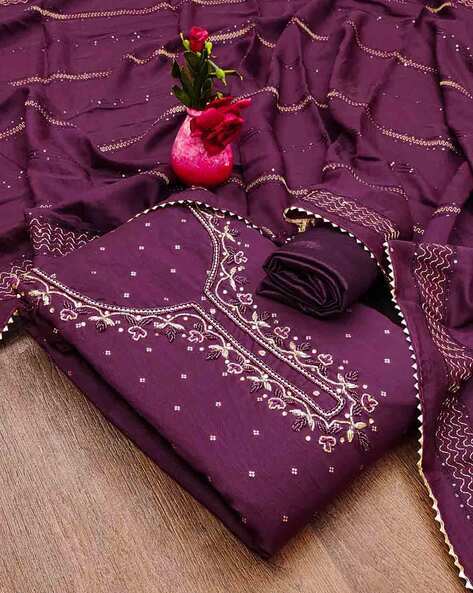 Women Embroidered Unstitched Dress Material Price in India