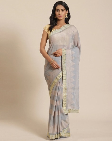 Women Brasso Saree with Lace Border