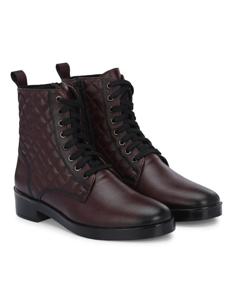 DELIZE Women Quilted Ankle-Length Lace-Up Boots