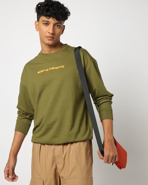 Men Typographic Print Oversized Fit Crew-Neck Sweatshirt