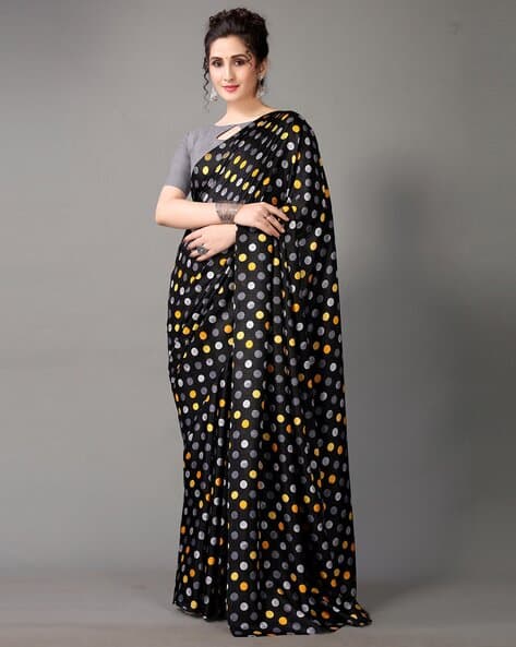 Polka-dot Print Saree with Blouse Piece
