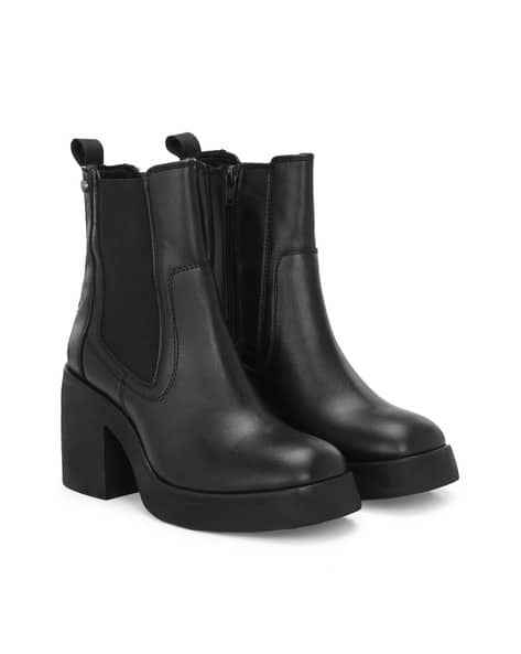 Heeled Mid-Calf Boots with Faux Leather Upper