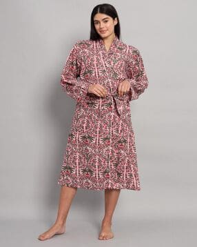 Block Print Bath Robe with Belt-image-19