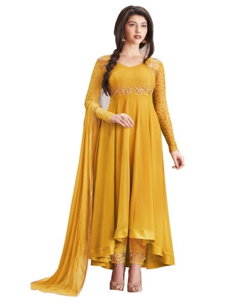 Women Embroidered Semi-Stiched Straight Dress Material Price in India