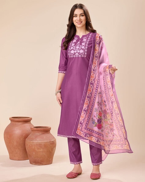 Women Embroidered Straight Kurta Set Price in India