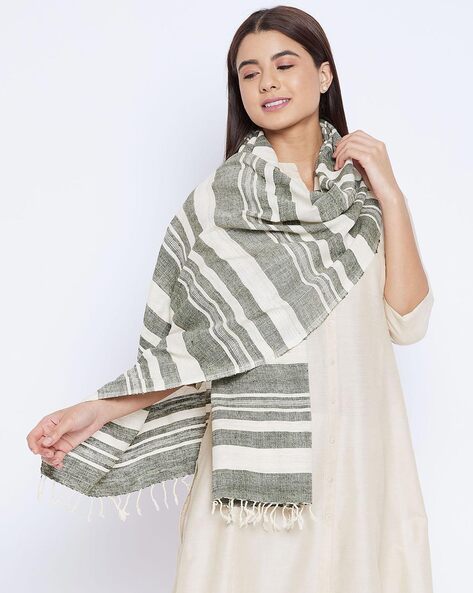 Women Striped Stole with Tassels Price in India