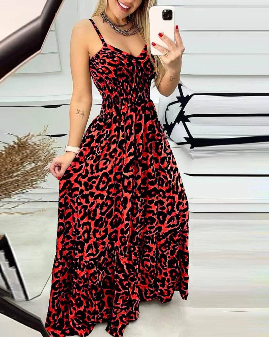 strapless open back dress Red Leopard Print Satin Slip Maxi Dress – Cindy Jane Boutique main image 1