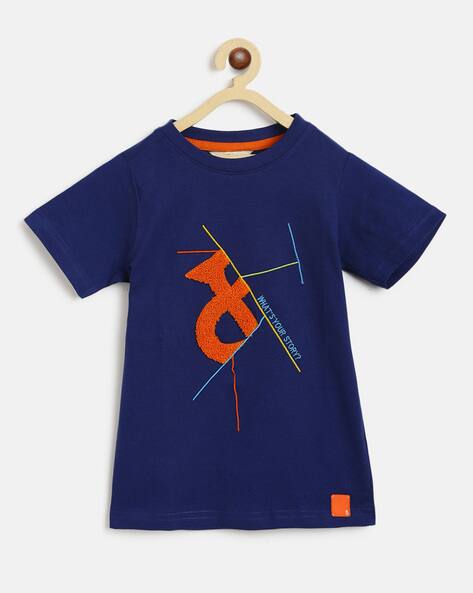 TALES & STORIES Embroidered Regular Fit T-Shirt with Crew-Neck