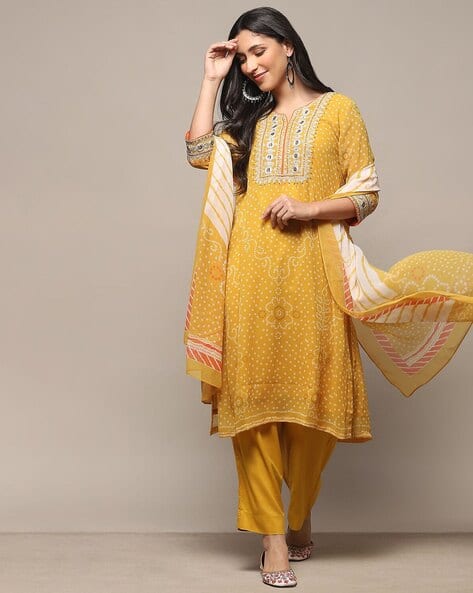 Biba Mango Polyester Straight Kurta suit set