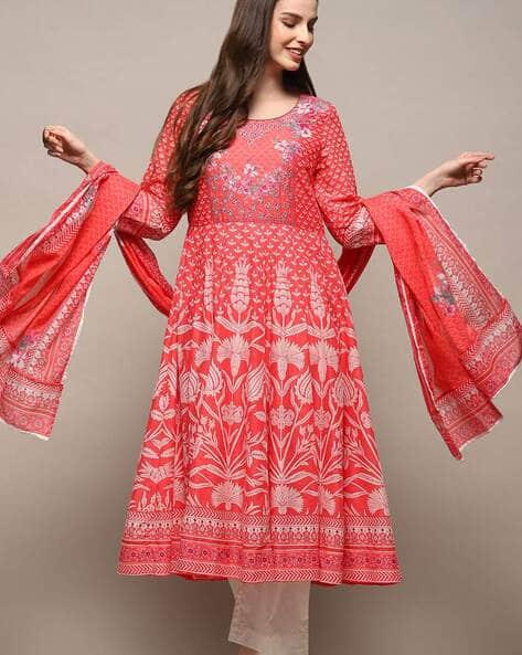 Coral Cotton Anarkali Kurta suit set