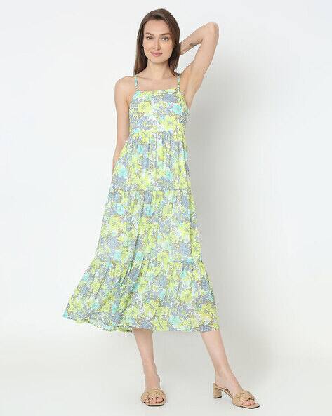 vero moda women printed fit & flare dress VERO MODA Black Printed Fit & Flare Dress