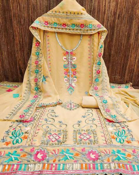 Embroidered 3-Piece Unstitched Dress Material Price in India