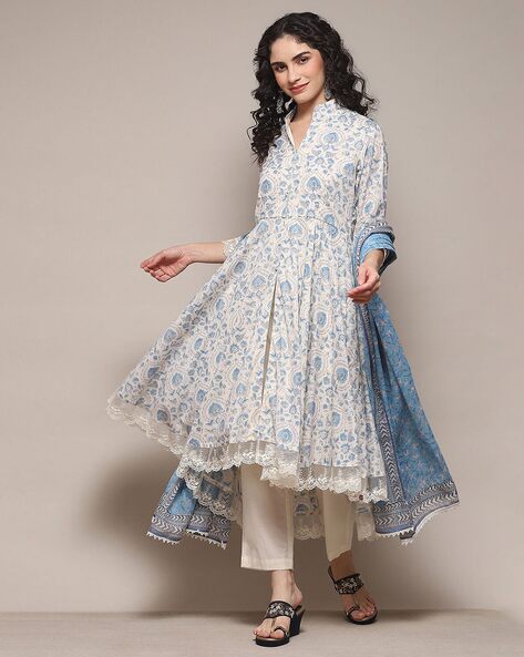 Biba Off White Viscose Blend A Line Suit Set for women price in India on 18th October 2024 PriceHunt