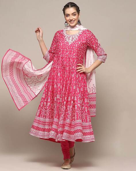 Biba Fuschia Cotton A-Line Kurta suit set