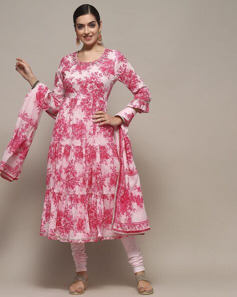 Pink Cotton Anarkali Kurta suit set Price in India
