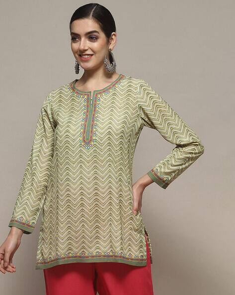 Biba Green Polyester Straight Kurti