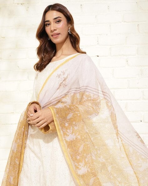 Women Floral Print Cotton Silk Dupatta Price in India