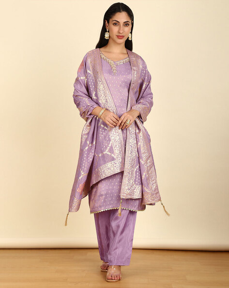 Embroidered 3-Piece Unstitched Dress Material Price in India