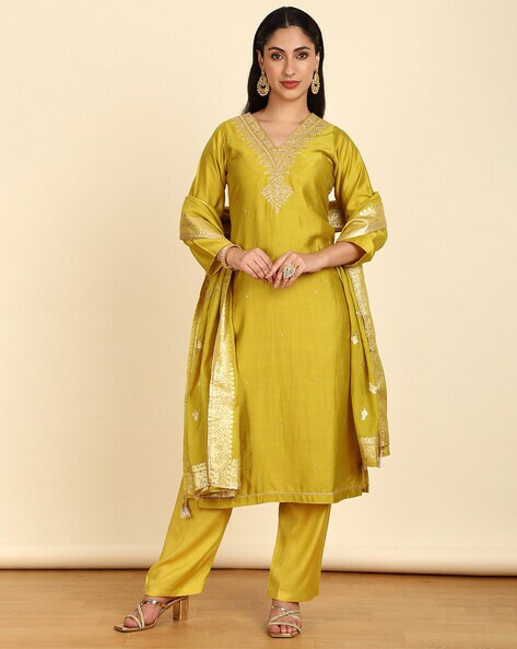 Embroidered 3-Piece Unstitched Dress Material Price in India