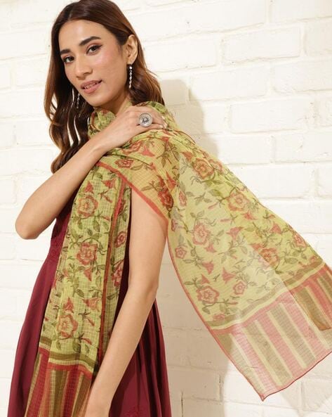 Women Floral Print Cotton Silk Stole Price in India