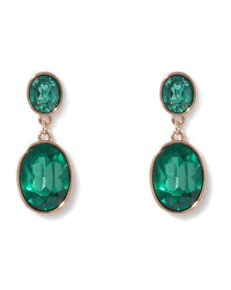 Buy Emerald Green Rose Gold-Toned Earrings for Women by Forever