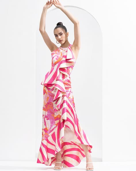 Buy Printed Bodycon Maxi Dress For Women By Mandira Wirk Online Pink / 5XL