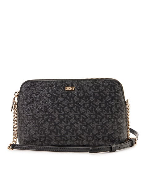 Brand Print Sling Bag with Chain Strap