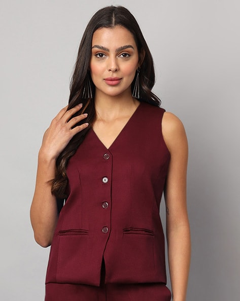 Buy Burgundy Blazers Waistcoats for Women by BRINNS Online Ajio