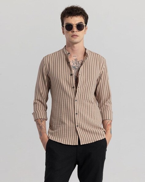 Men Striped Slim Fit Shirt with Full Sleeves