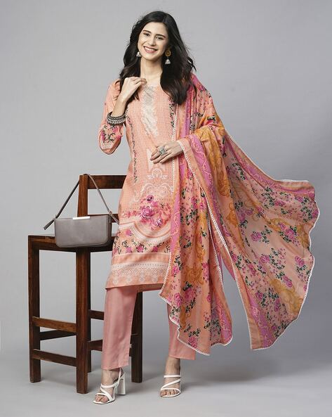 Women Printed Straight Kurta Suit Set Price in India