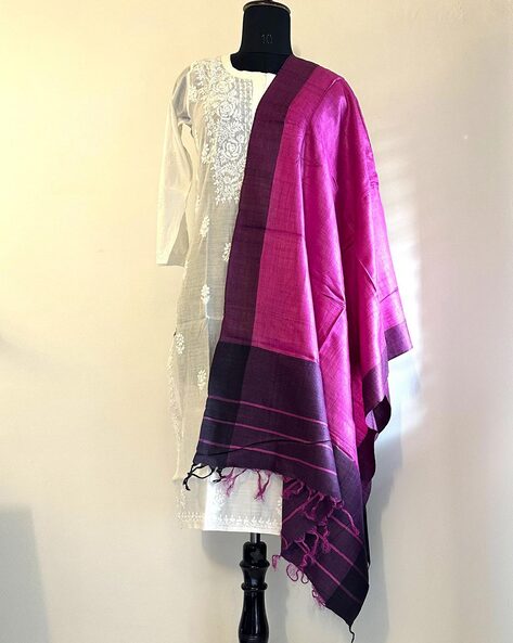 Women Dupatta with Contrast Border & Tassels Price in India