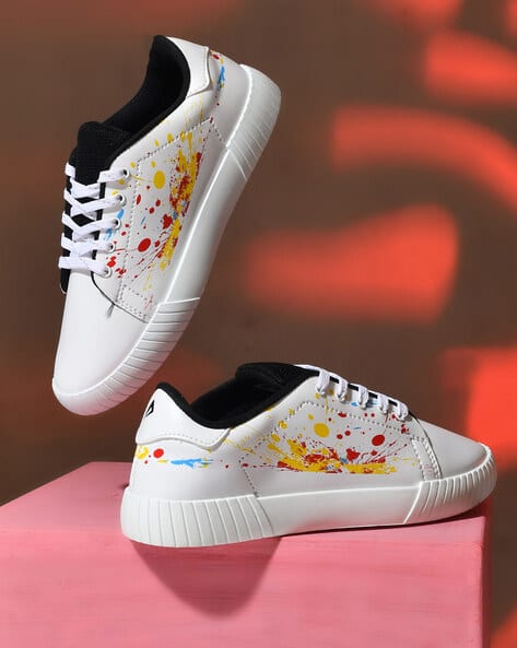 Ajio White Canvas Sneakers Womens Women Round-Toe Lace-Up Sneakers