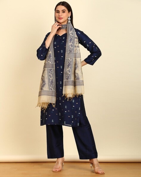 Women Geeometric Print 3-Piece Dress Material Price in India