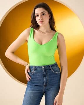 color capital Sleeveless Scoop-Neck Bodysuit-picture-30