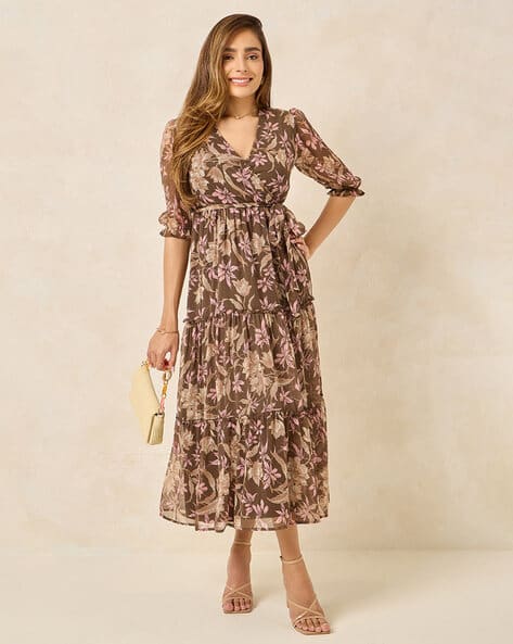 fitted lace wedding dress Casual Vacation Sleeve Slit Dress Maxi Women Maxi Dress Brown at Amazon Women's  Clothing store main image 1