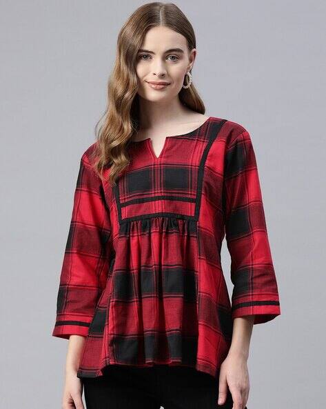 One Femme Women Checked Regular Fit Top