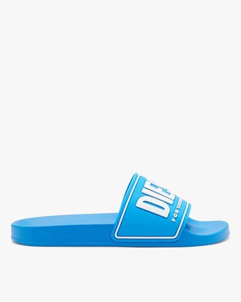 Buy DIESEL Mayemi Logo Embossed Sliders | Blue Color Men