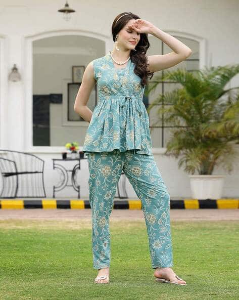 Women Floral Print Peplum Top Pants Co-Ord Set