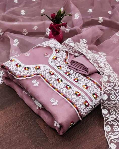 Women Embroidered Unstitched Dress Material Price in India