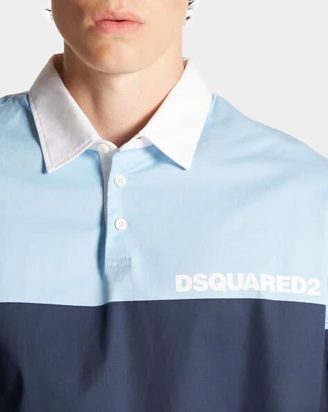Buy Dsquared2 Rugby Hybrid Cotton Oversized Shirt | Sky Blue Color