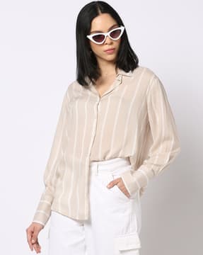 売れ筋商品|||イチ シャツ レディース トップス IXSANJA MS - Button-down blouse - almond milk stripe イチ レディース シャツ トップス IXSANJA MS - Button-down