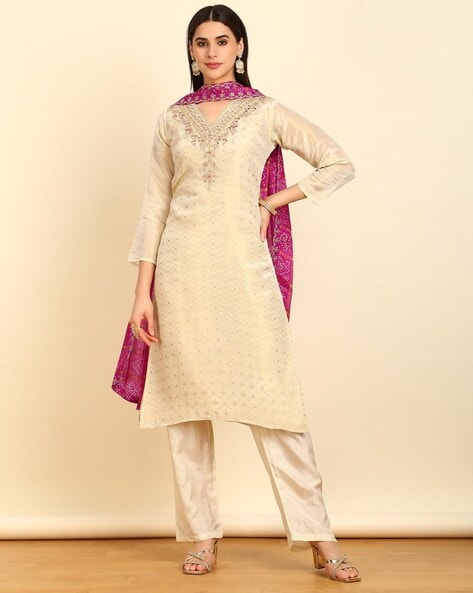 Women Woven 3-Piece Dress Material Price in India