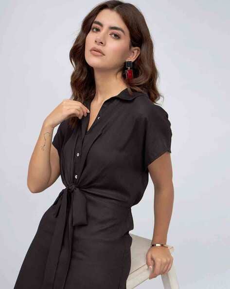 black shirt dress for women Black Button Down Sequin Shirt Dress