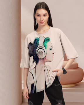 hellcat Women Graphic Print Oversized Crew-Neck T-Shirt-picture-16