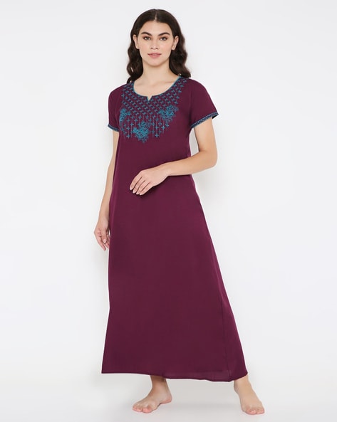 Sand Dune Women Embroidered Round-Neck Nightie